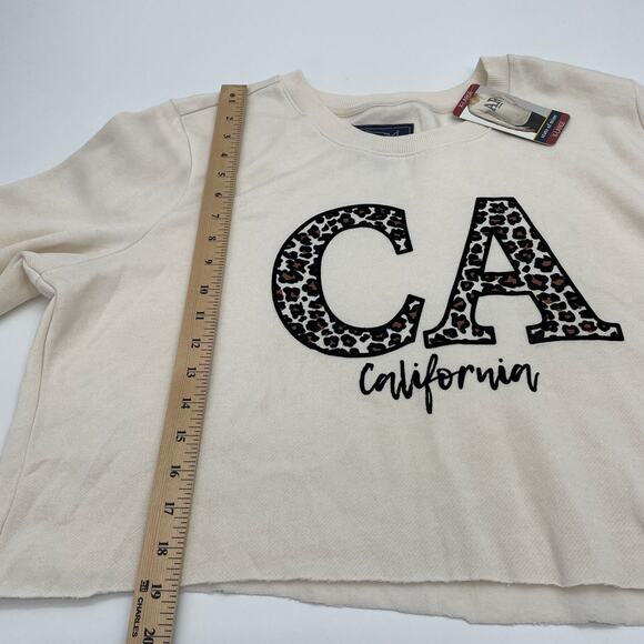 New STATE OF MINE Cropped Sweatshirt Cream Soft Fleece California Women's Sz XL - Picture 6 of 6